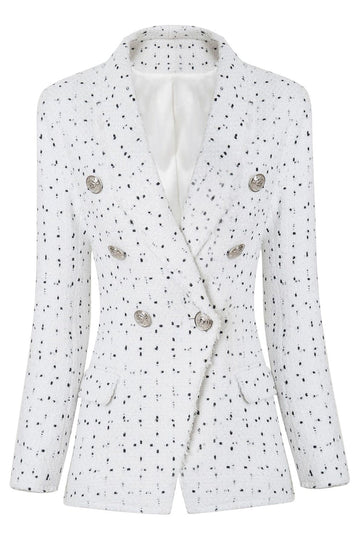 Hvit dobbeltspent prikket Midi blazer for kvinner